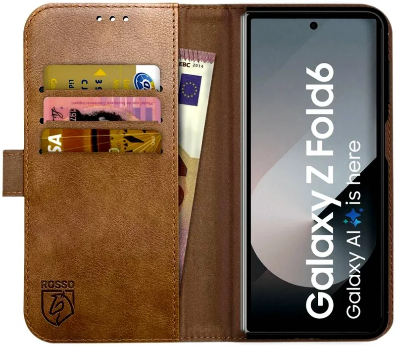 Θήκη Samsung Galaxy Z Fold6 - Κόκκινο Deluxe Δερμάτινη Πορτοφόλι - Brown (8719246449574)