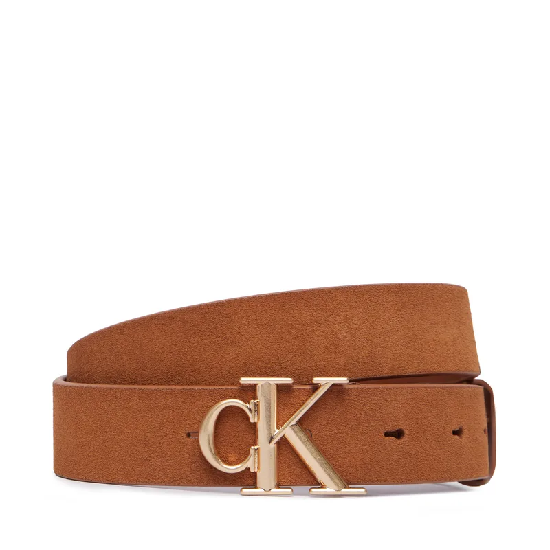 Ζώνη Γυναικεία Calvin Klein Round Ck Buckle Suede LV04F7144G Καφέ