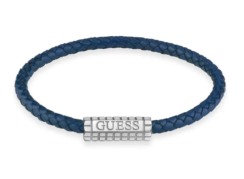 GUESS STEEL Βραχιόλι από Ανοξείδωτο ατσάλι & Δέρμα Blue JUMB05035JWSTJBL