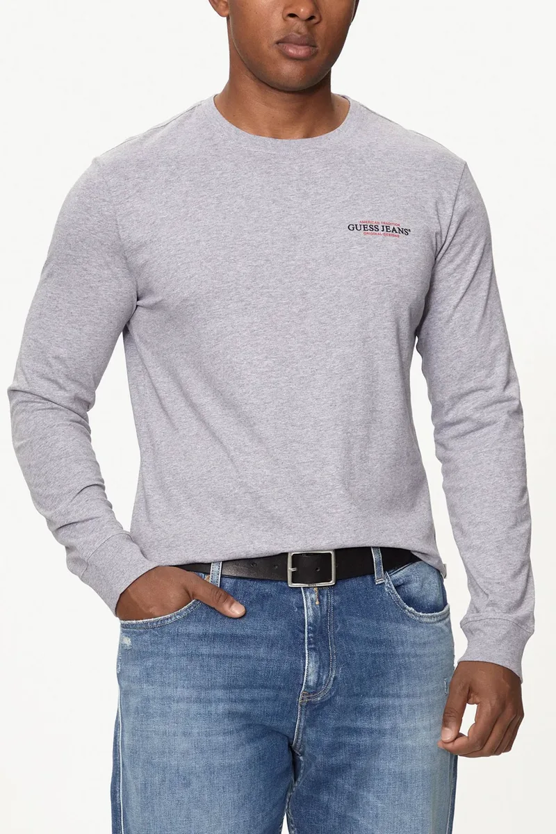 GUESS JEANS T-SHIRT CREWNECK SLIM FIT LOGO ΓΚΡΙ