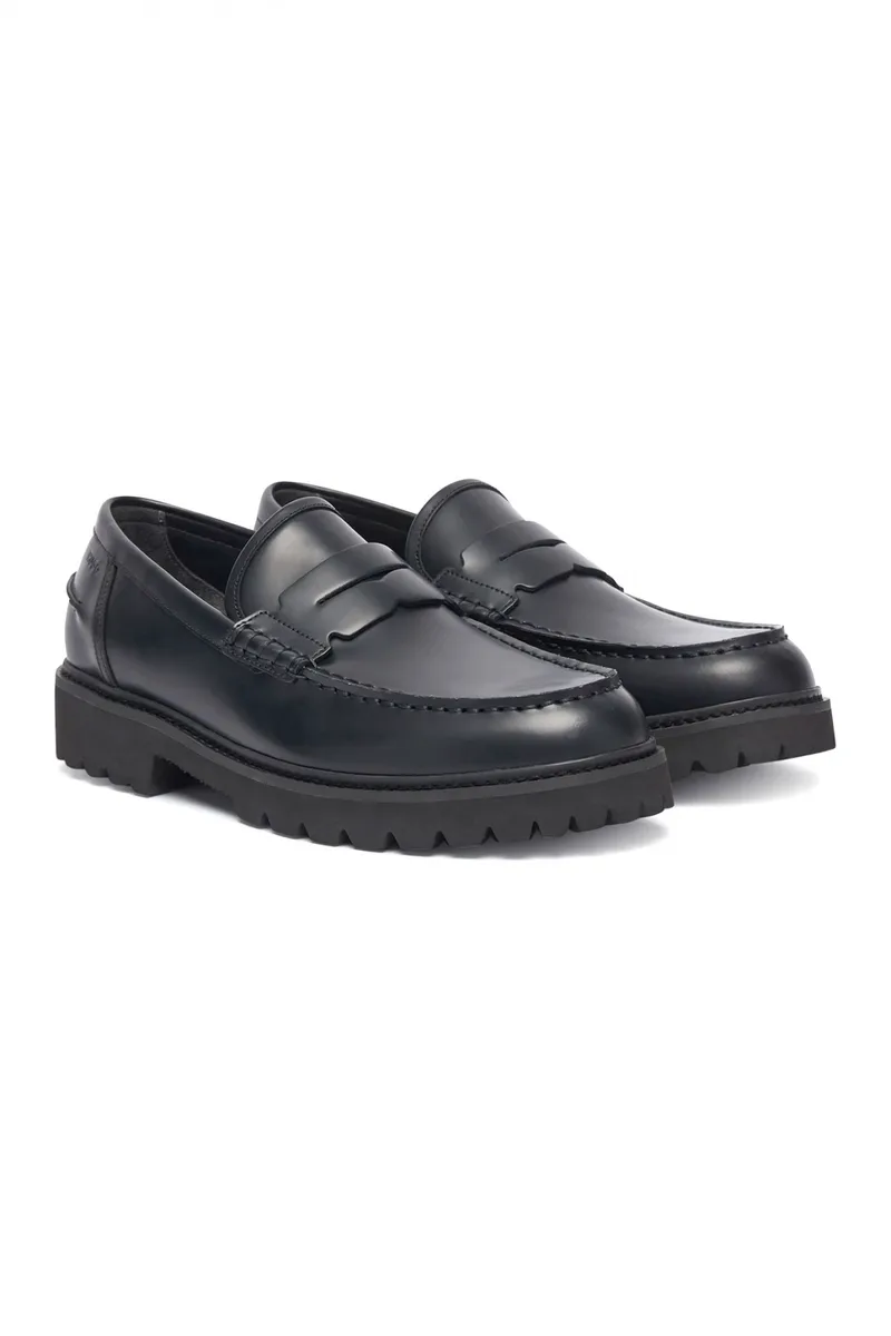 HUGO ΠΑΠΟΥΤΣΙΑ LOAFERS DRAVEN_LOAF_BO_BP ΔΕΡΜΑ LOGO ΜΑΥΡΟ
