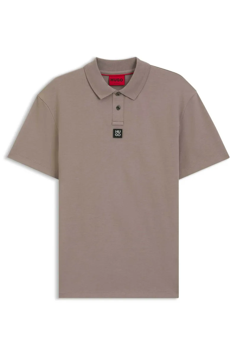 Hugo Boss ανδρική μπλούζα πόλο μονόχρωμη με logo patch Regular Fit "Deabono" - 50517638 Γκρι