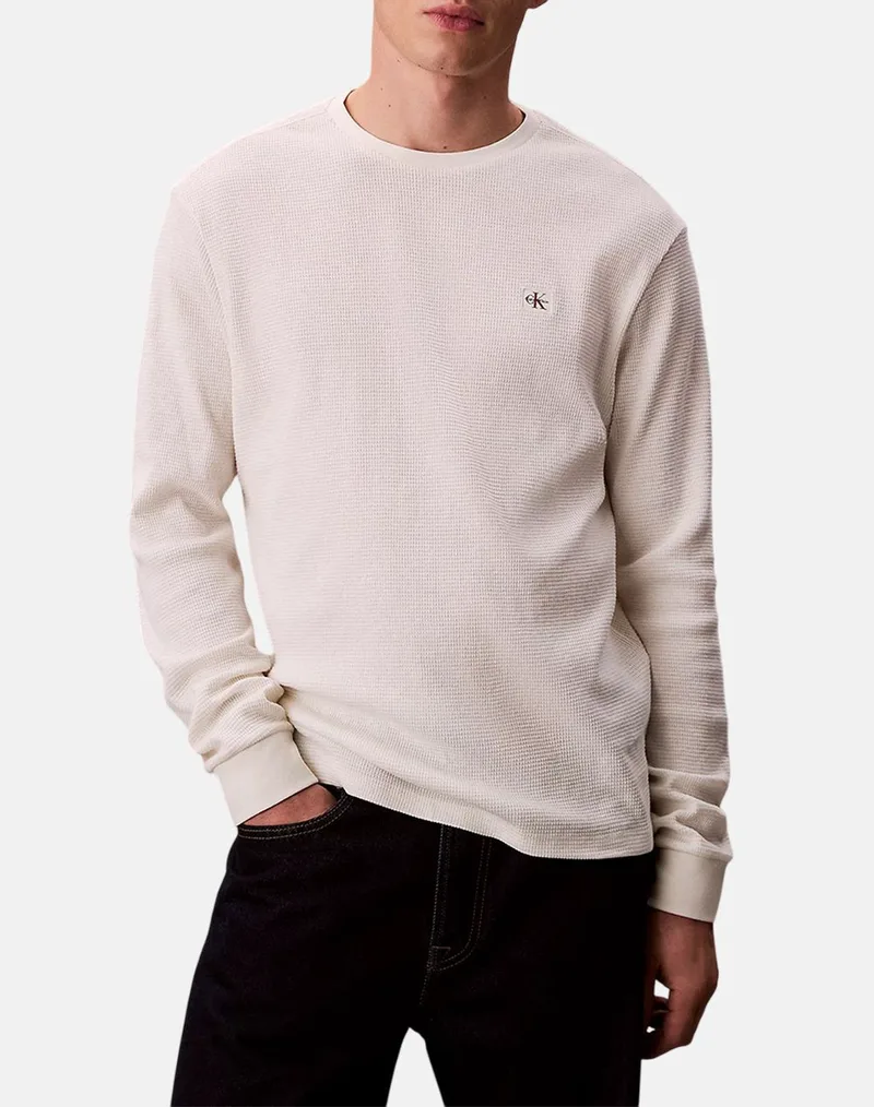 CALVIN KLEIN JEANS LS WAFFLE BADGE CREWNK TEE LV040EM217-YAS OffWhite