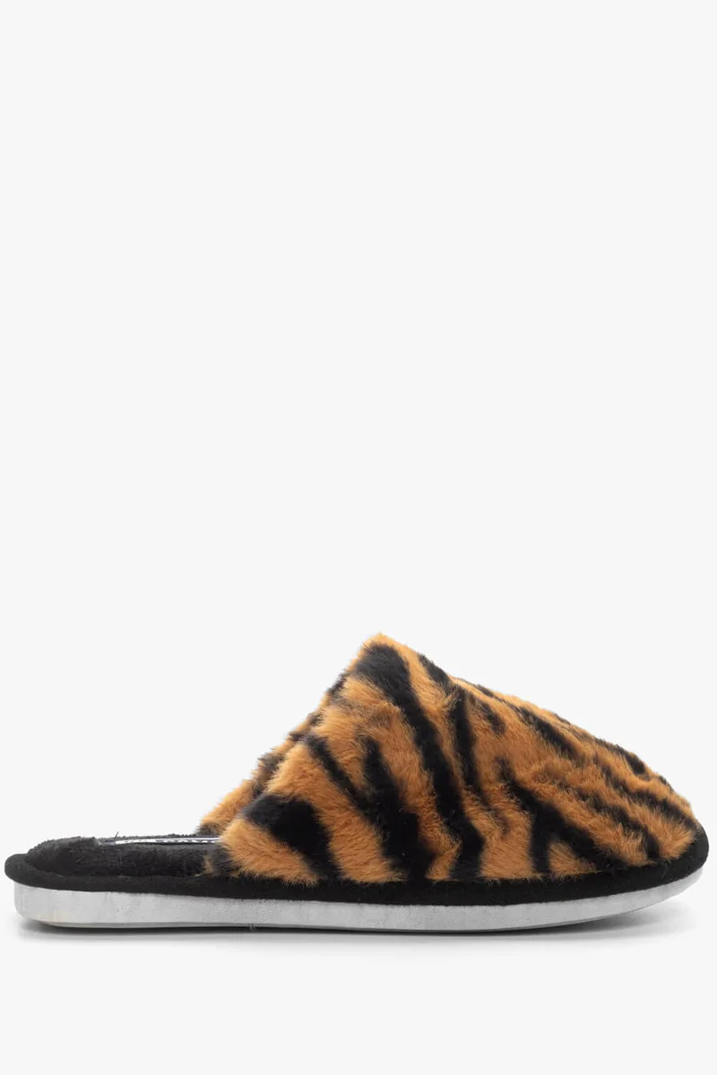 Παντόφλες Γούνινες Zebra Print - Καφέ
