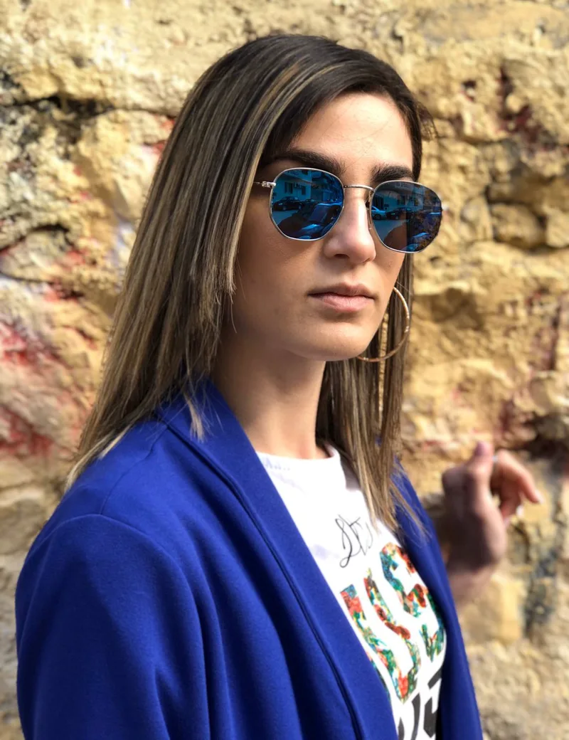 Γυναικεία μπλε πολύγωνα γυαλιά ηλίου καθρέπτης Luxury S9038