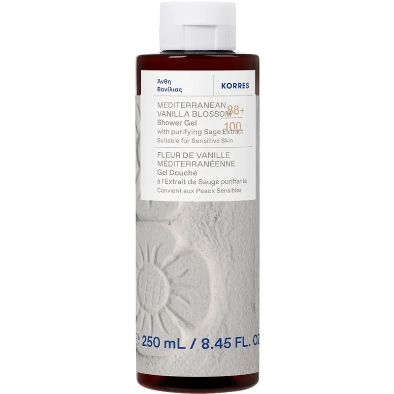 Korres Mediterranean Vanilla Blossom & Purifying Sage Extract Shower Gel Αναζωογονητικό, Ενυδατικό Αφρόλουτρο από Άνθη Βανίλιας & Καθαριστικό Εκχύλισμα Φασκόμηλο Ιδανικό & για Ευαίσθητες Επιδερμίδες 250ml