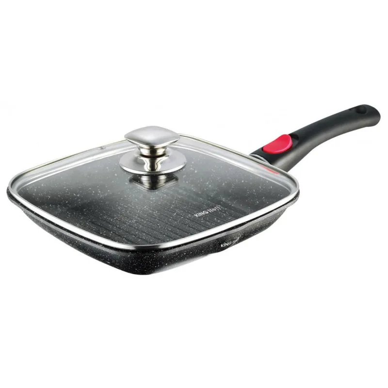 Γκριλ με καπάκι και αφαιρούμενη λαβή Kinghoff KH 1510, 24cm, Μάρμαρο, Κατασκευασμένο από αλουμίνιο, Επαγωγή, Μαύρο