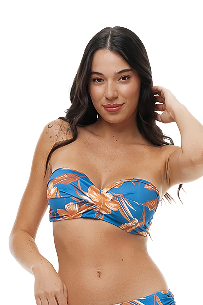 Bluepoint γυναικείο μαγιό bikini top strapless με μεταλλικό κούμπωμα "Flowers Dream" (D Cup)-26066128D-04