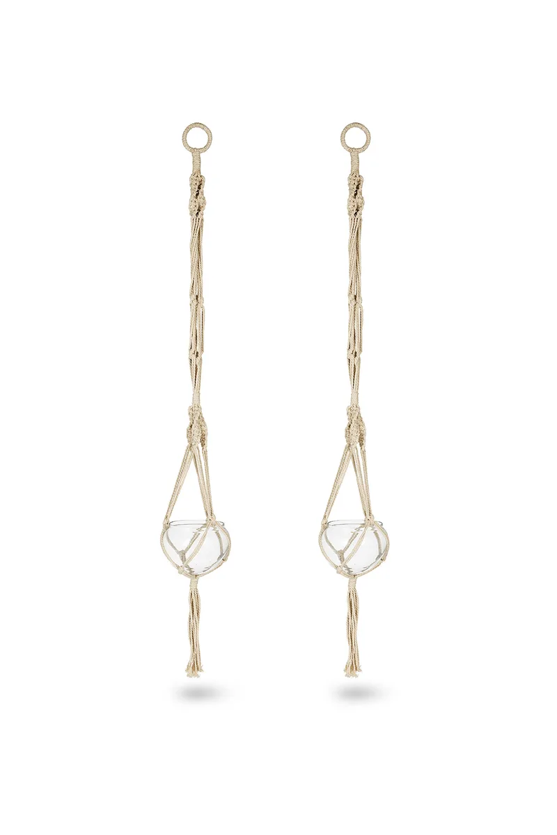 Coincasa γυάλινη θήκη για γλάστρα με κορδόνι macrame 86 cm - 007269538 Διάφανο