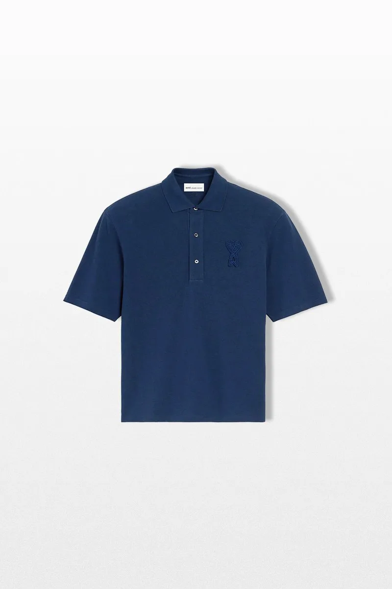 AMI PARIS Ανδρικό Μπλε Polo with Ami De Coeur Knitted Patch
