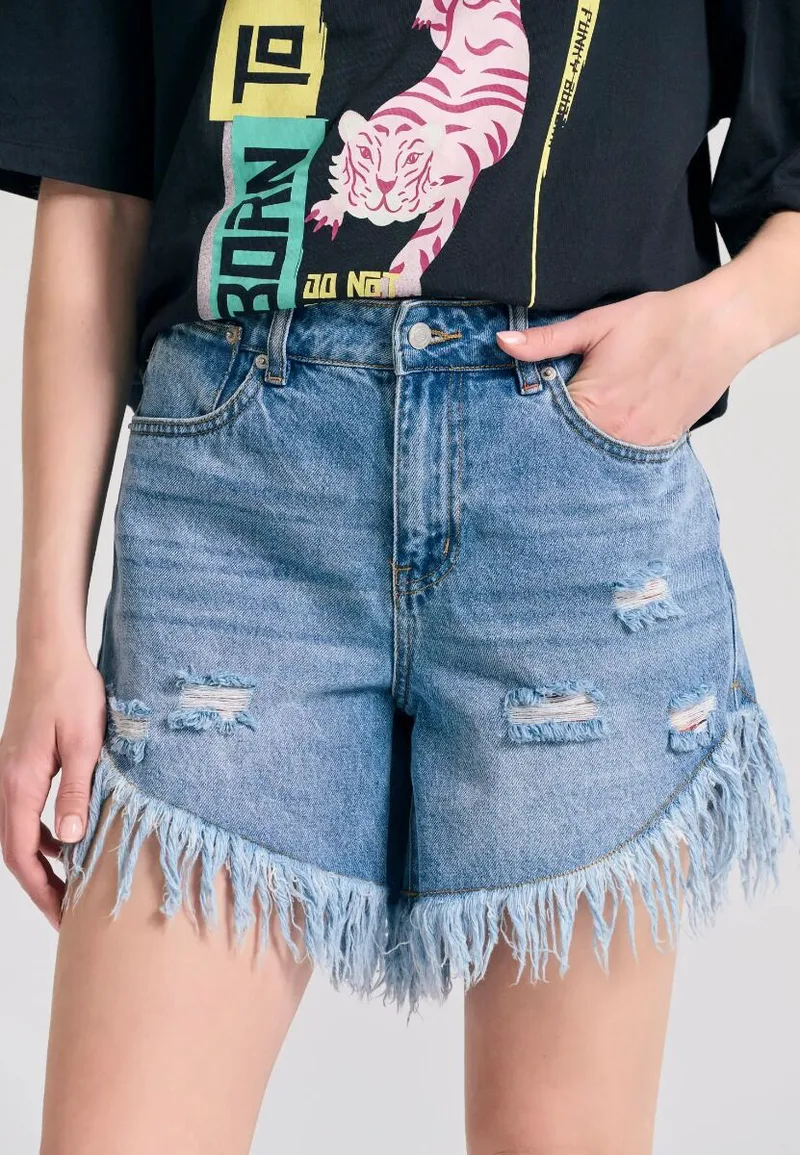 Funky Buddha Γυναικείο Boyfriend Jean Shorts FBL011-165-03 Μπλέ