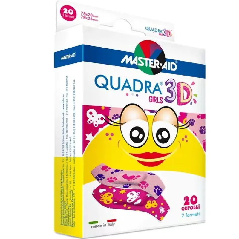 Master Aid Quadra 3D Girls 78x20mm & 78x26mm Αυτοκόλλητα Επιθέματα για Παιδιά σε 2 Μεγέθη​​​​​​​ 20 Τεμάχια