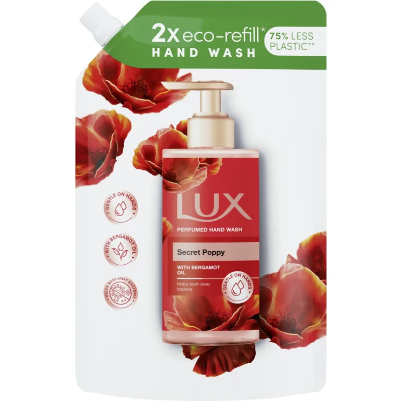 Lux Secret Poppy Perfumed Hand Wash with Bergamot Oil Refill Ανταλλακτικό Κρεμοσάπουνο με Έλαιο Περγαμόντου & Άρωμα από Άνθη Εξωτικών Λουλουδιών 750ml