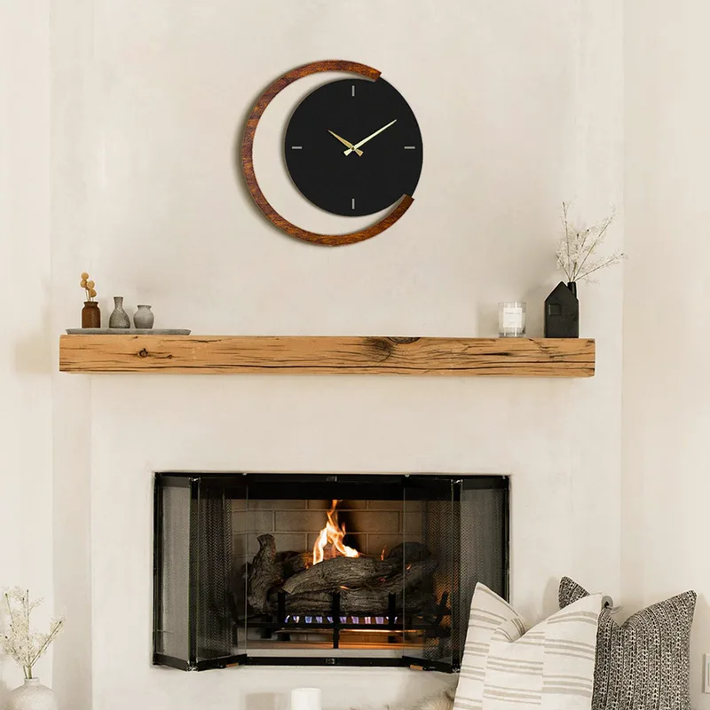 Μεταλλικό Διακοσμητικό Ρολόι Τοίχου Moon Time Wooden Metal Wall Clock - Aps117 507Atp1514 48x48 cm