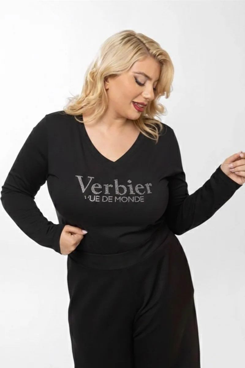 Μπλούζα με στρας τύπωμα 'Verbier" σε μαύρο χρώμα