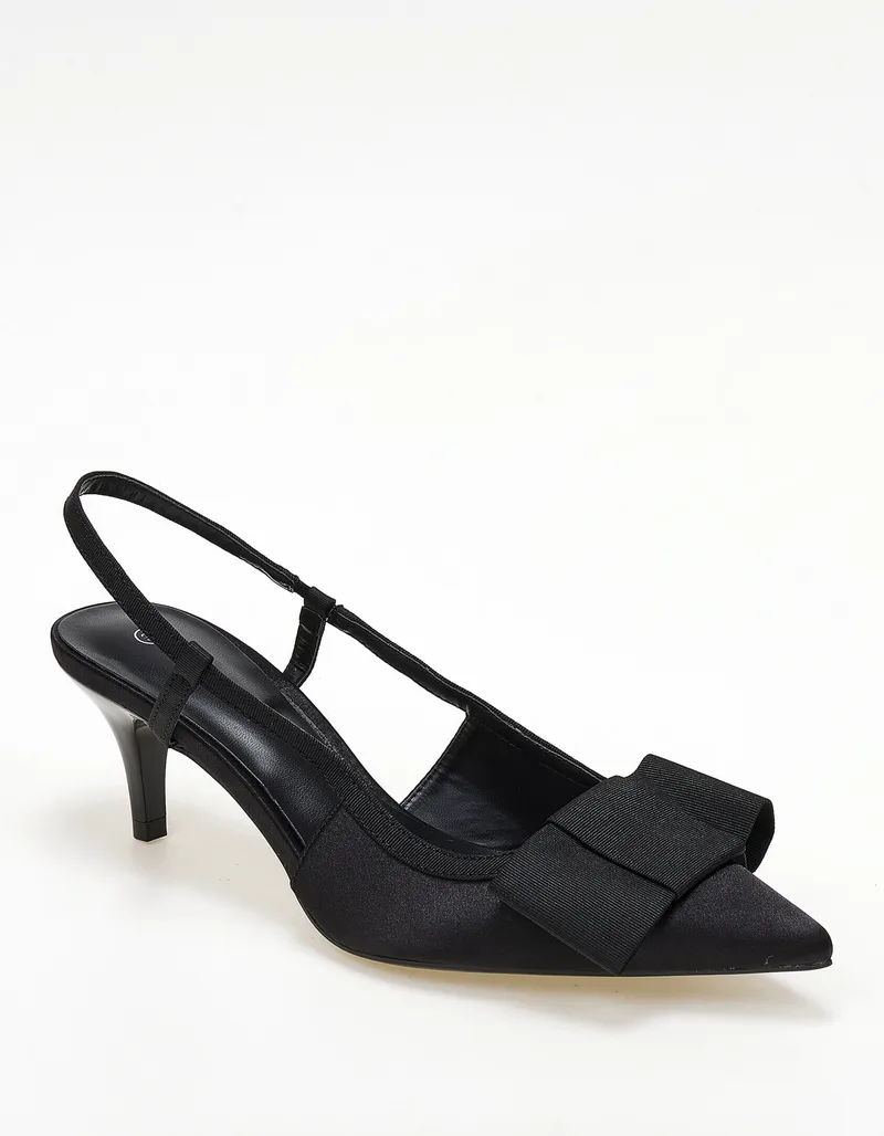 Slingback σατέν γόβες με διακοσμητικό φιόγκο - Μαύρο