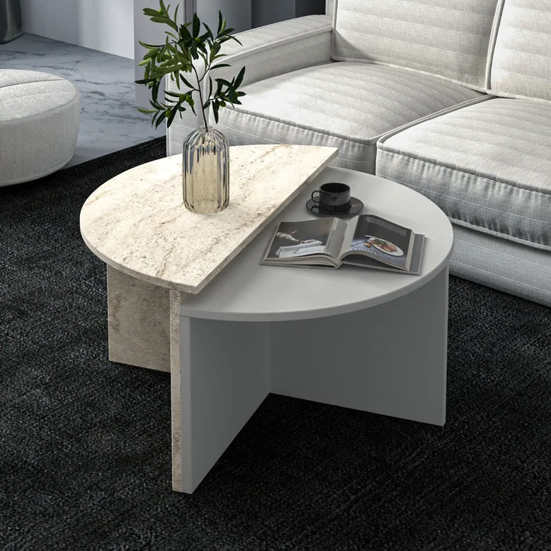 Τραπεζάκι Σαλονιού Dolunay - Grey, Travertine 382Nrc1544 (70x51,8x38 cm)