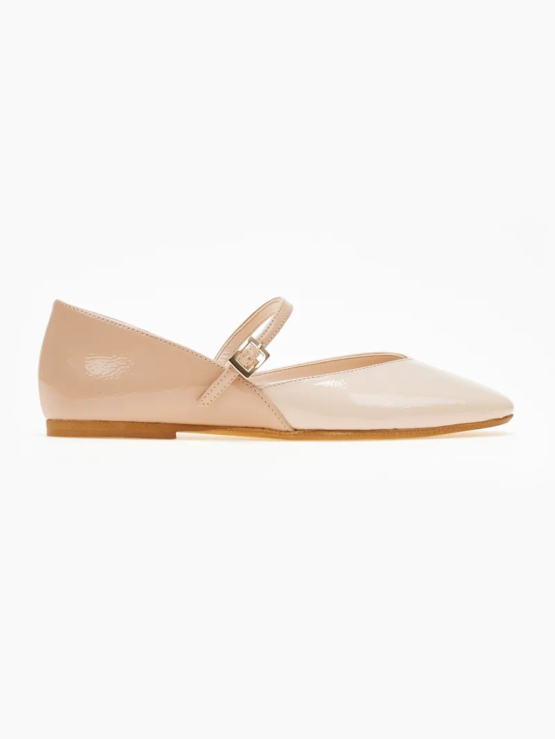 TFP Patent Leather Ballerinas with Strap - 208 (λουστρίνι) - Nude