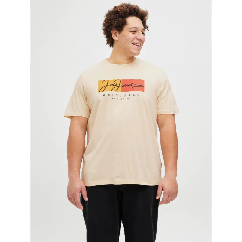 Jack & Jones "Frederiksberg Box Tee"σε Plus fit γραμμή,με μεταξοτυπία - Antique White
