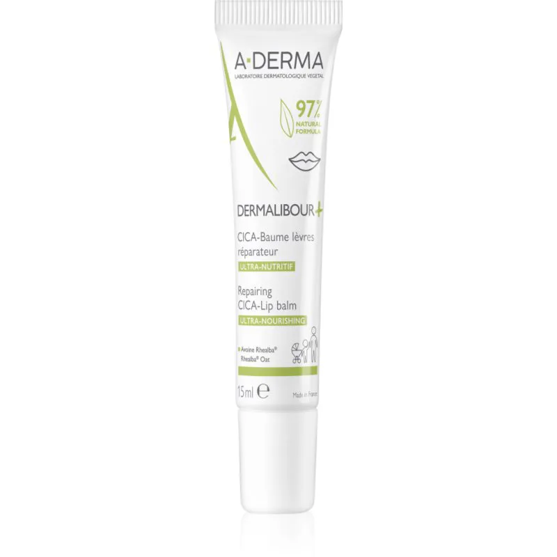 A-Derma Dermalibour+ θρεπτικό βάλσαμο για τα χείλη με ενυδατικό αποτέλεσμα 15 ml