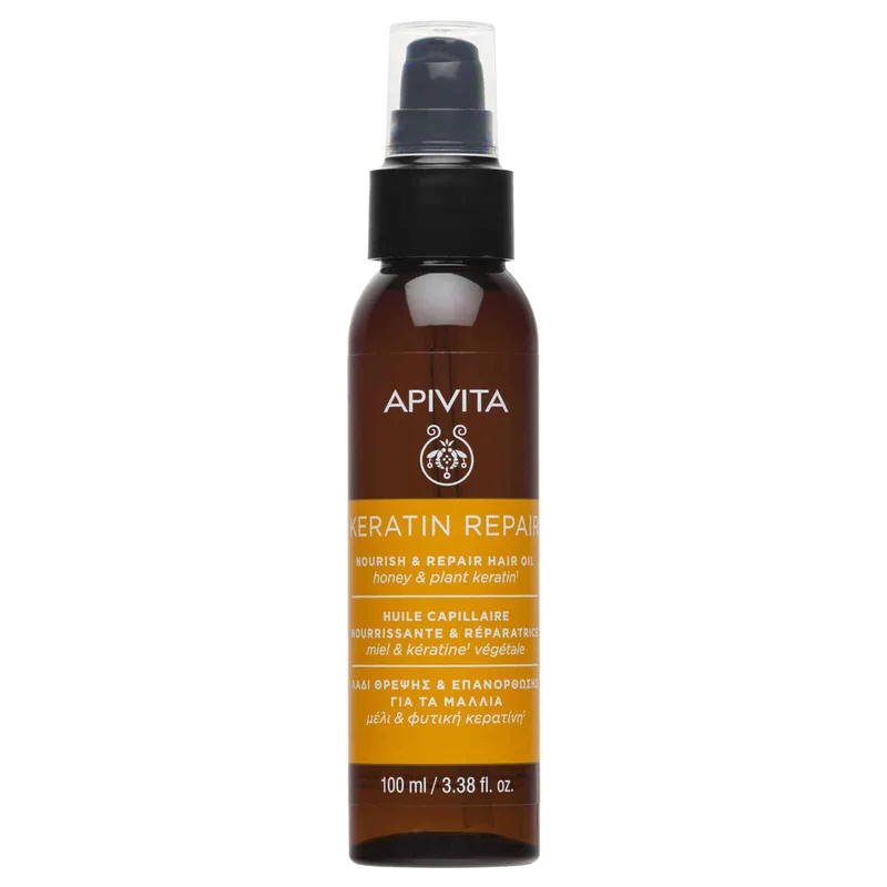 Apivita Keratin Repair & Nourish Hair Oil Λάδι Θρέψης & Επανόρθωσης για Ξηρά & Ταλαιπωρημένα Μαλλιά με Μέλι & Φυτική Κερατίνη 100ml