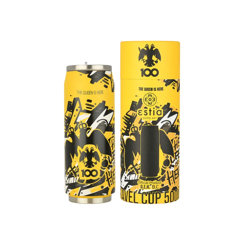 Θερμός-Ποτήρι Ανοξείδωτο Travel Cup AEK BC Edition The Queen Is Here 500ml-7x7x19εκ. Estia 00-27148 (Υλικό: Ανοξείδωτο, Χρώμα: Κίτρινο ) - estia - 00-27148