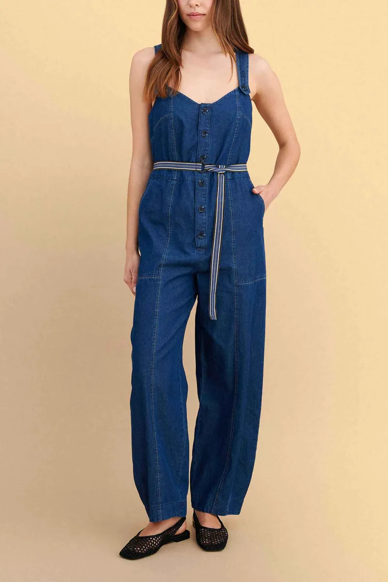 Attrattivo γυναικεία ολόσωμη denim φόρμα αμάνικη - 91253039 Μπλε Σκούρο