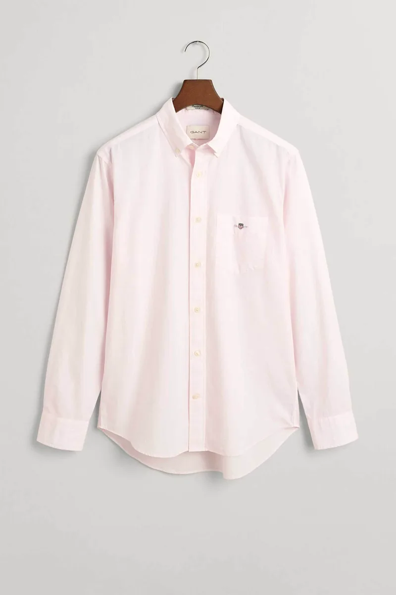 Gant ανδρικό πουκάμισο button down με ψιλό ριγέ σχέδιο και τσέπη με κεντημένο λογότυπο Regular Fit - 3000140 Ροζ Ανοιχτό