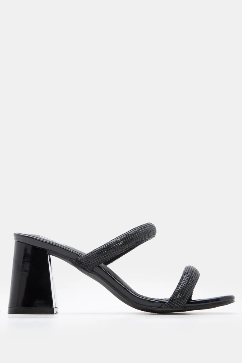 LUIGI DESIGN - Mules με Διπλά Λουράκια Από Strass - Μαύρο
