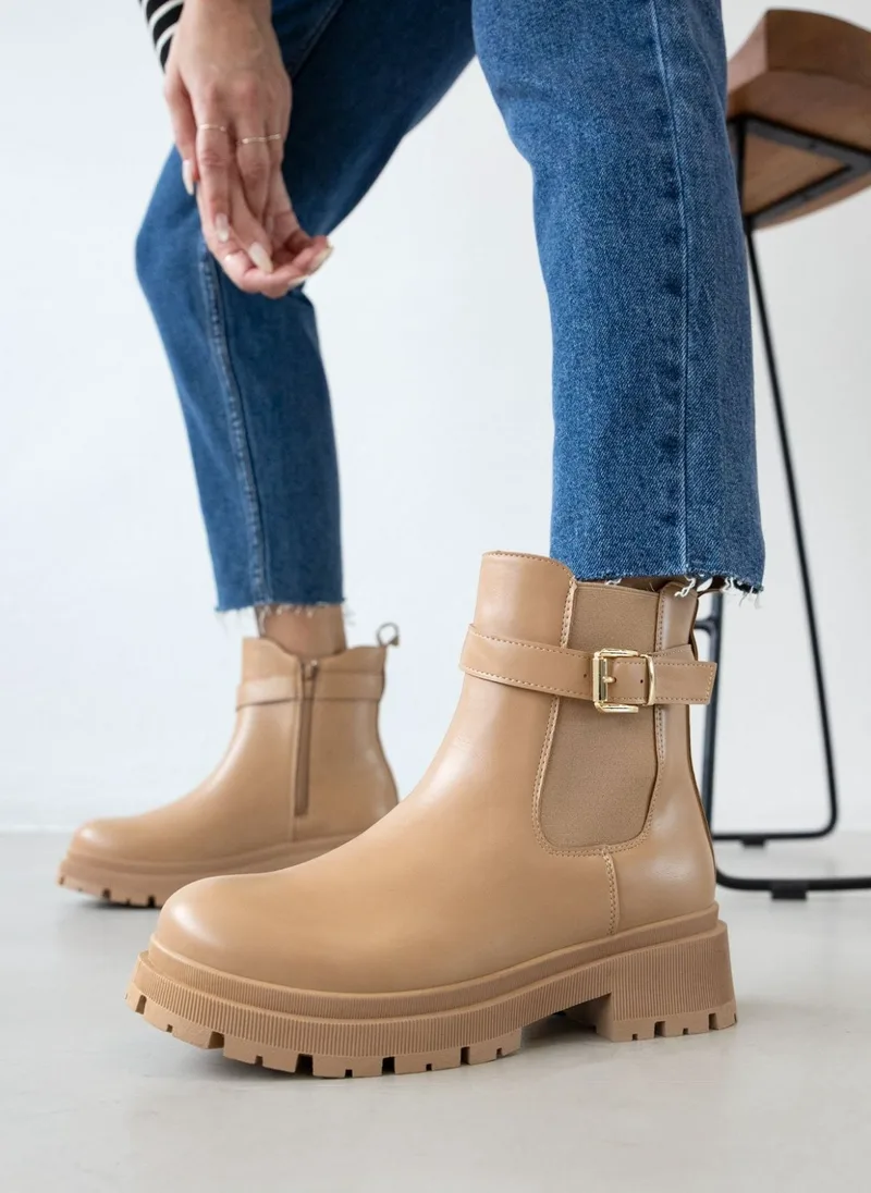 Biker Boots with Elastic and Strap - JR2192 - Taupe