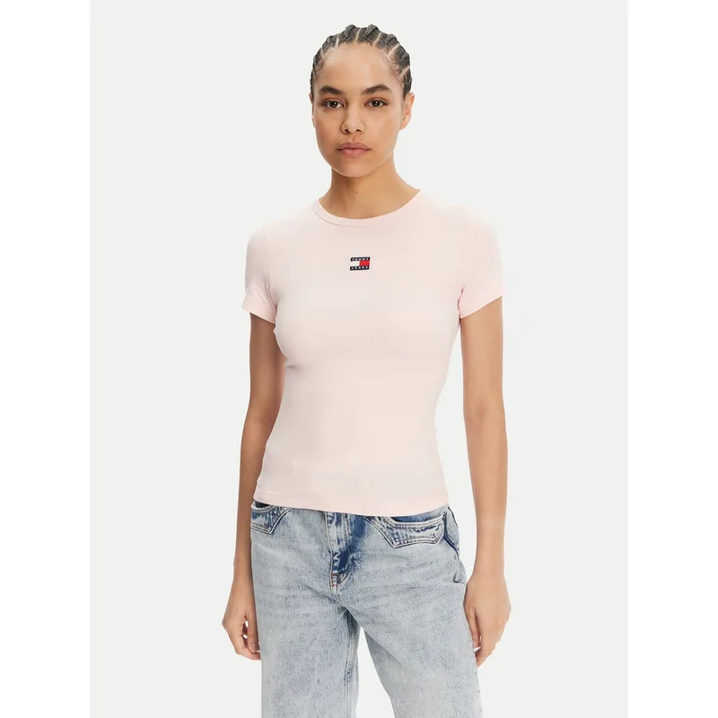 Tommy Jeans T-Shirt Badge DW0DW17881 Ροζ Slim Fit