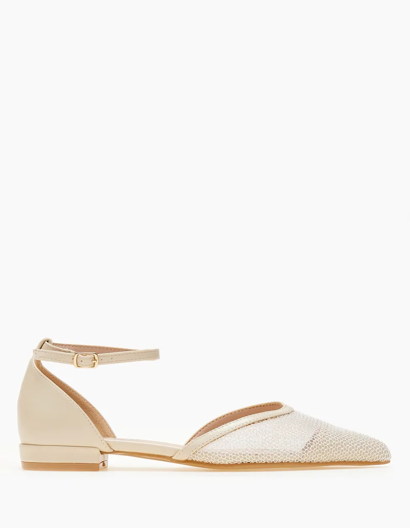 Ballet shoes μυτερά με διαφάνεια και μπαρέτα - Μπεζ