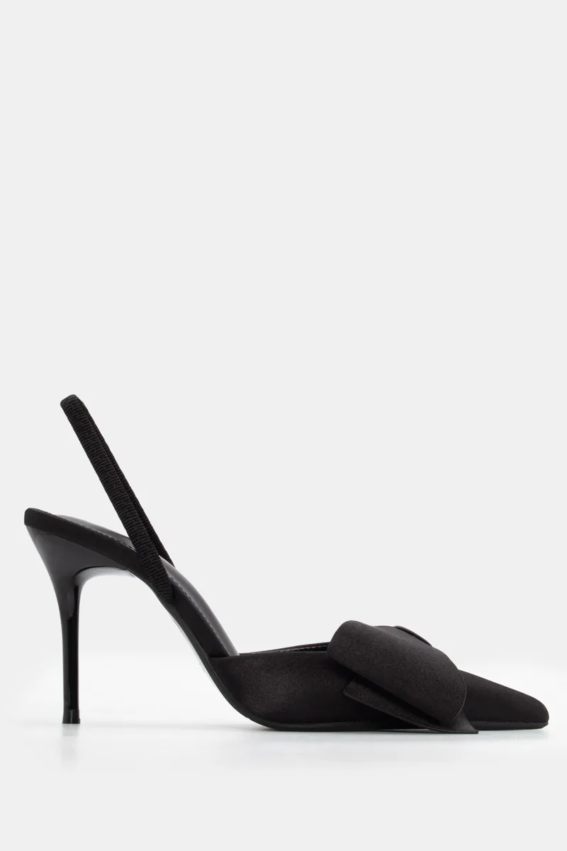 Γόβες Μυτερές Slingback με Φιόγκο - Μαύρο