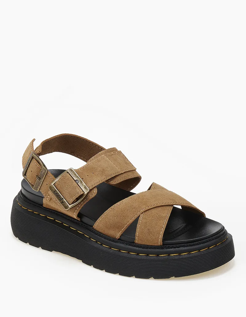 Σανδάλια flatform χιαστί με chunky σόλα - Κάμελ