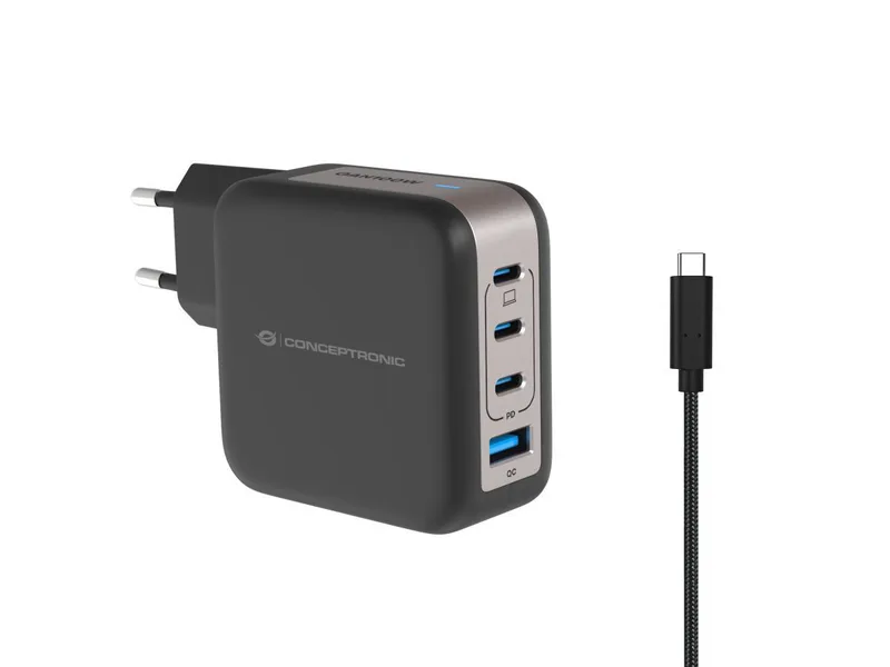 CONCEPTRONIC Ladegerät 4Port 100W,3xUSB-C,1xUSB-A 1.5m sw
