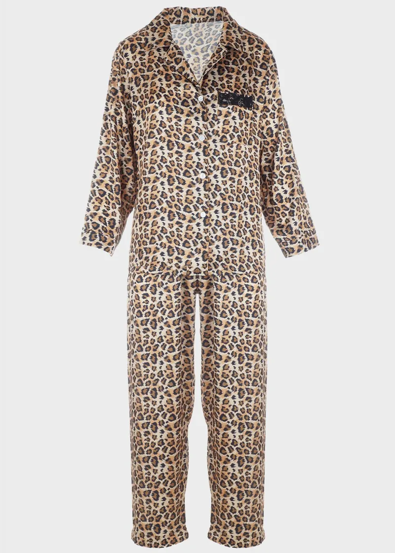 Γυναικεία σατέν πιτζάμα animal print. ANIMAL