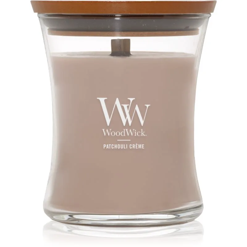 Woodwick Opulent Wood Patchouli Creme αρωματικό κερί με ξύλινο φιτίλι 275 γρ