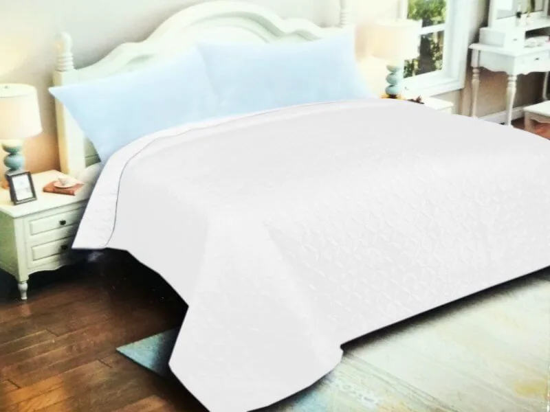Κουβερλί Υπέρδιπλο Microfiber Διπλής Όψης Ρόμβος Γαρύφαλλο 220x240 - Λευκό