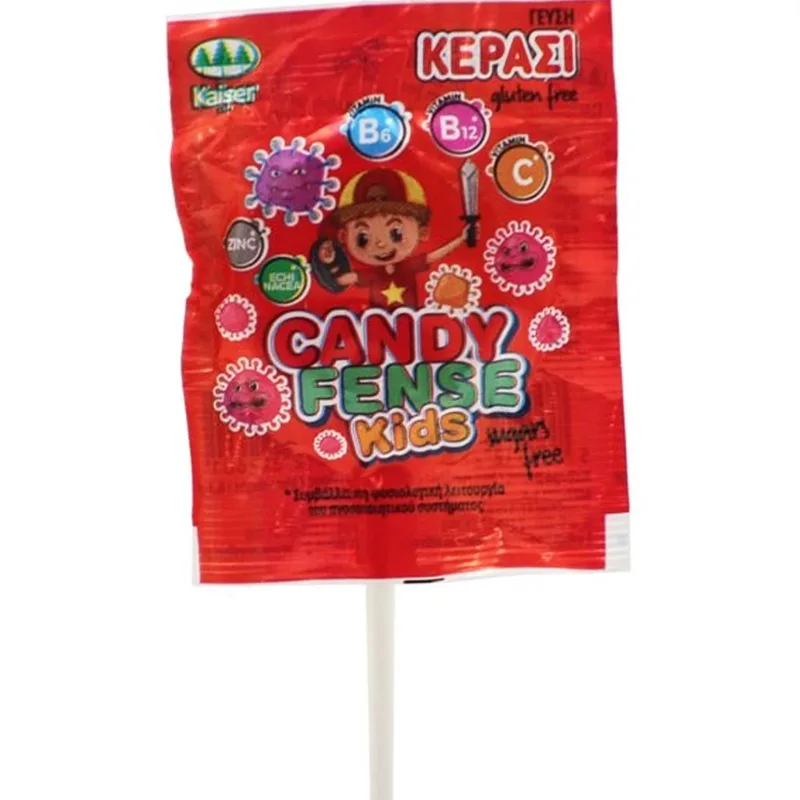 Kaiser Candyfense Kids Lollipop with Vitamins Γλειφιτζούρι Εμπλουτισμένο με Βιταμίνες & Πλούσια Γεύση 1 Τεμάχιο - Κεράσι