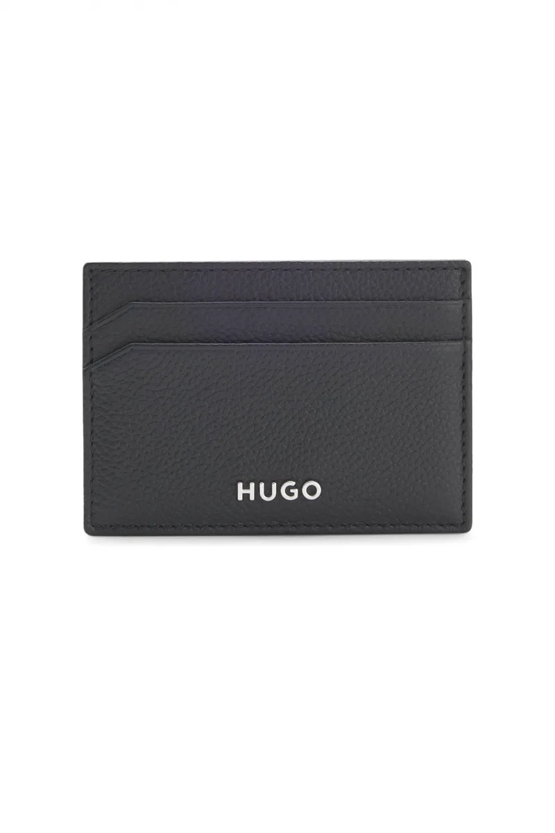 HUGO ΘΗΚΗ ΚΑΡΤΩΝ HUKE_CARDCASE ΔΕΡΜΑ LOGO ΜΕΤΑΛΛΙΚΟ ΜΑΥΡΟ