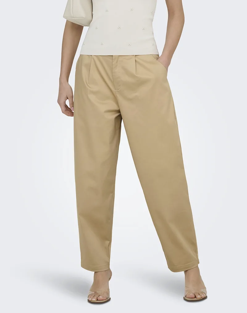 ONLY ONLCASIL HW ANK BARREL CHINO PANT CC PNT 15368213-Irish Cream Biege