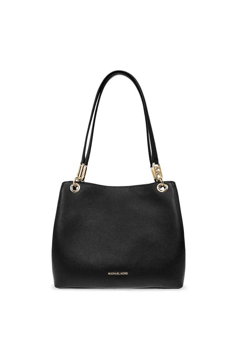 Michael Kors γυναικεία δερμάτινη τσάντα ώμου μονόχρωμη με μεταλλικό λογότυπο "Kensington" - 30F3G8KT7L Μαύρο