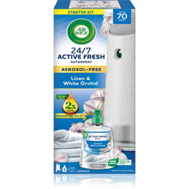 Air Wick Active Fresh Linen & White Orchid αυτόματο αποσμητικό χώρου με ανταλλακτικό 228 ml