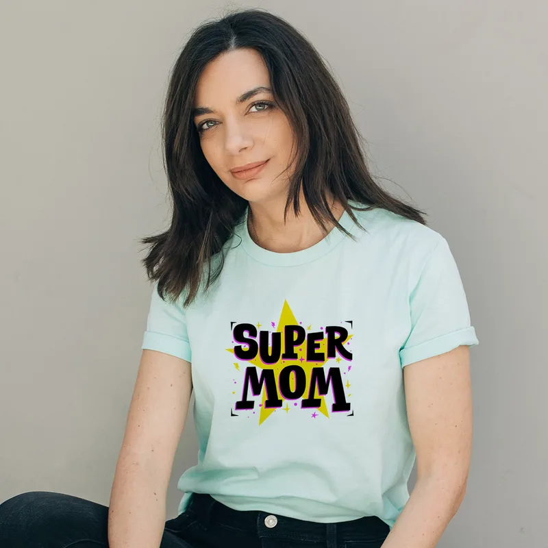 Super MOM - Organic Vegan T-Shirt Unisex - Μέντα - M
