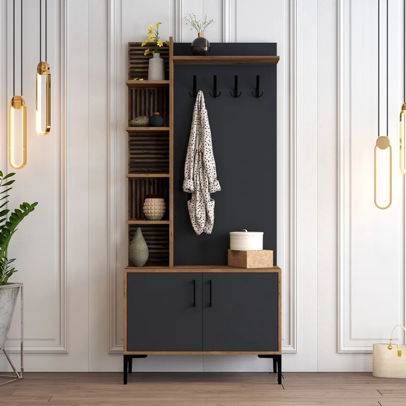 Έπιπλο Εισόδου / Πορτ Μαντό Viyana D - Walnut, Anthracite 845Hct4219 (90x200x35 cm)