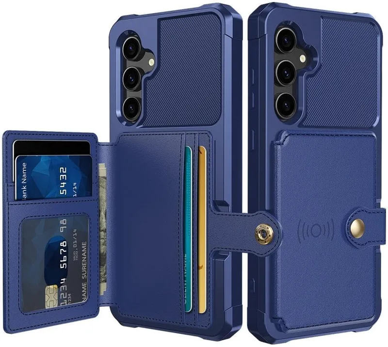 HappyCase 3 σε 1 - Θήκη Σιλικόνης με Ενσωματωμένο PU Πορτοφόλι - Samsung Galaxy S23 FE - Dark Blue (8719246421389)