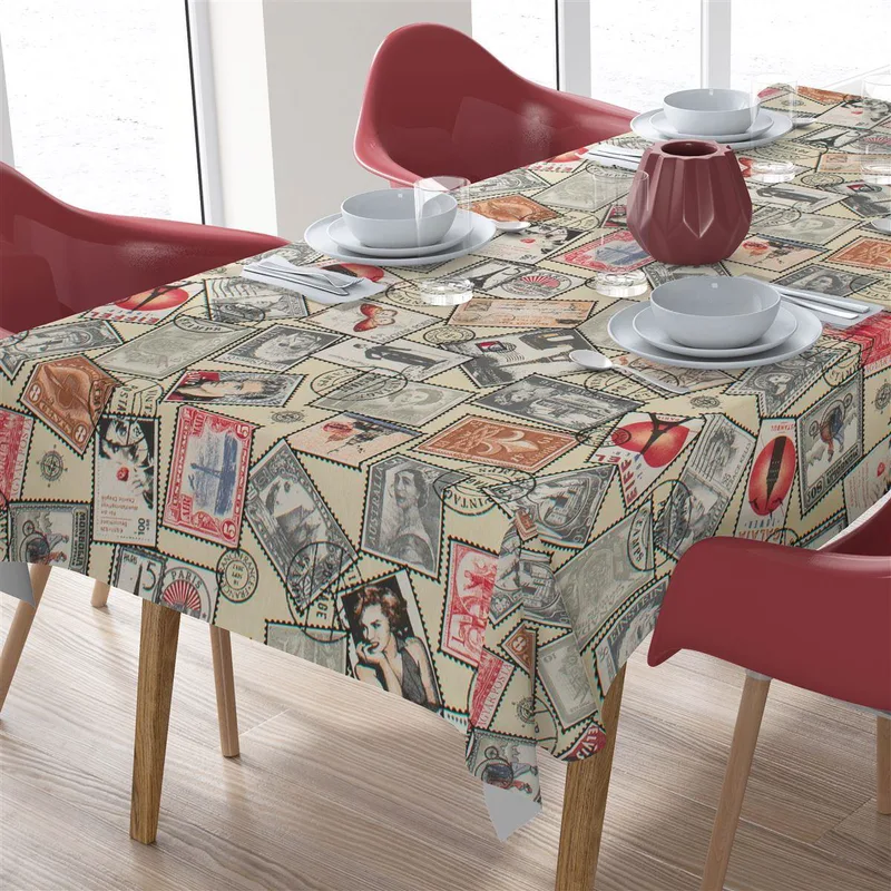 Τραπεζομάντηλο Εμπριμέ Polycotton Αλέκιαστο 140x180εκ. Vintage Post Stamps 482 Ecru DimCol (Χρώμα: Εκρού , Ύφασμα: 70% Βαμβάκι-30% Polyester) - DimCol - 1932880512348278