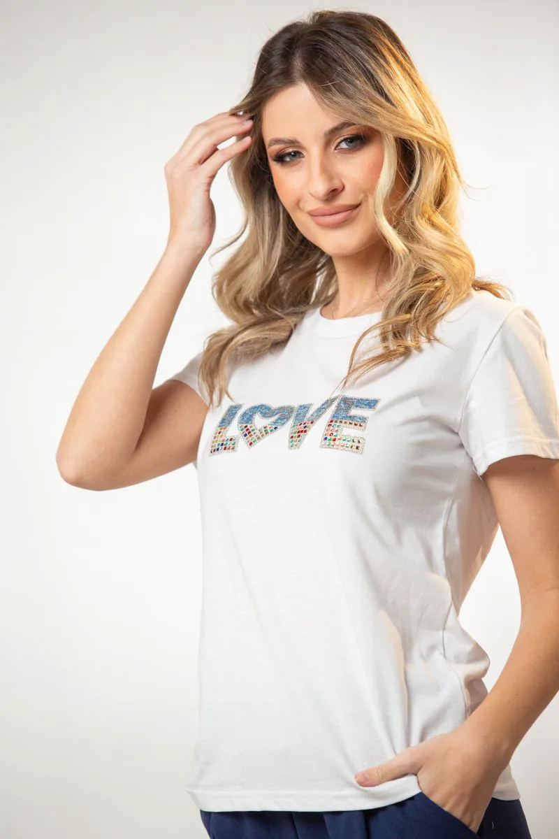 ΜΠΛΟΥΖΑ ΜΕ ΤΥΠΩΜΑ ΣΤΡΑΣ LOVE Άσπρο