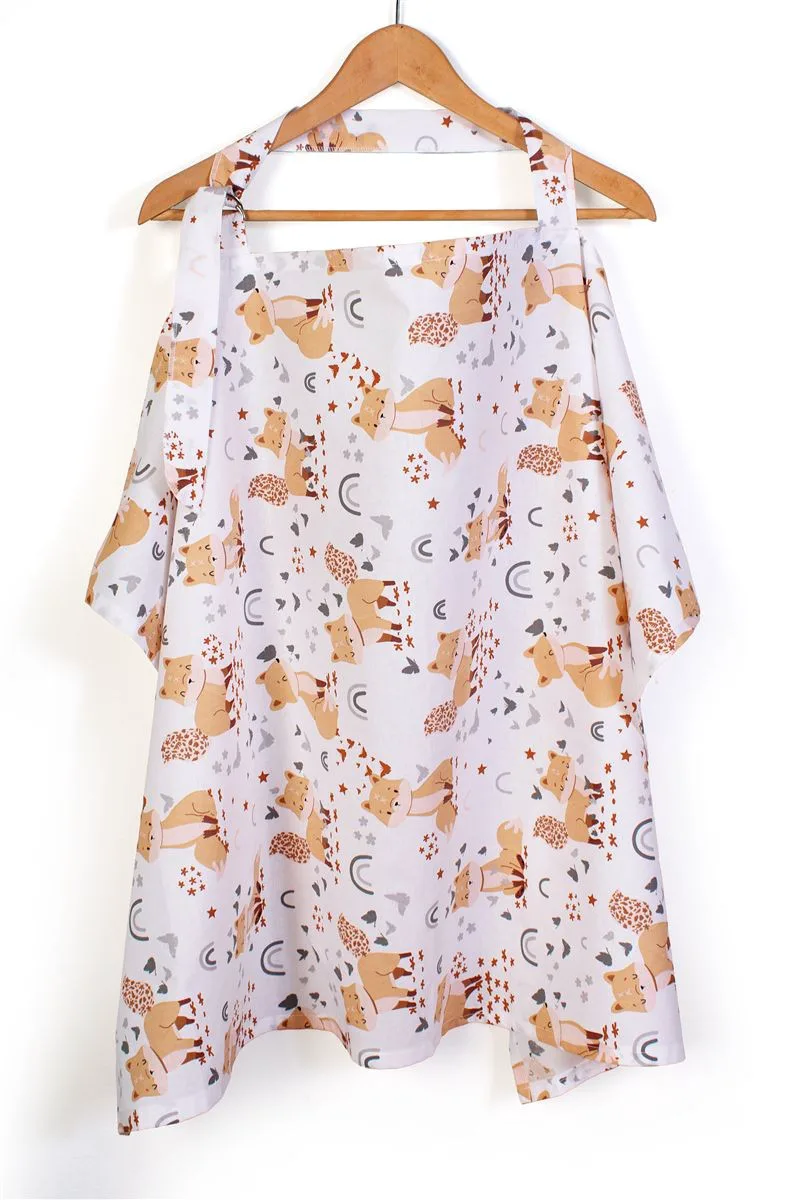 Ποδιά Θηλασμού Βαμβακερή 105x70εκ. Cute Fox 02 White-Beige DimCol (Ύφασμα: Βαμβάκι 100%, Χρώμα: Λευκό) - DimCol - 311151811002