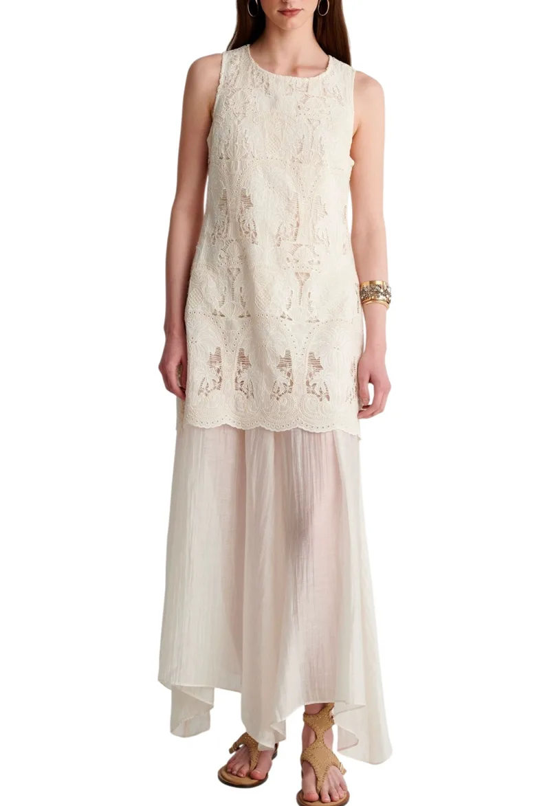 Φόρεμα Ale Μάξι Boho Chic Με Δαντέλα 8923192-VANILLA Γυναικείο